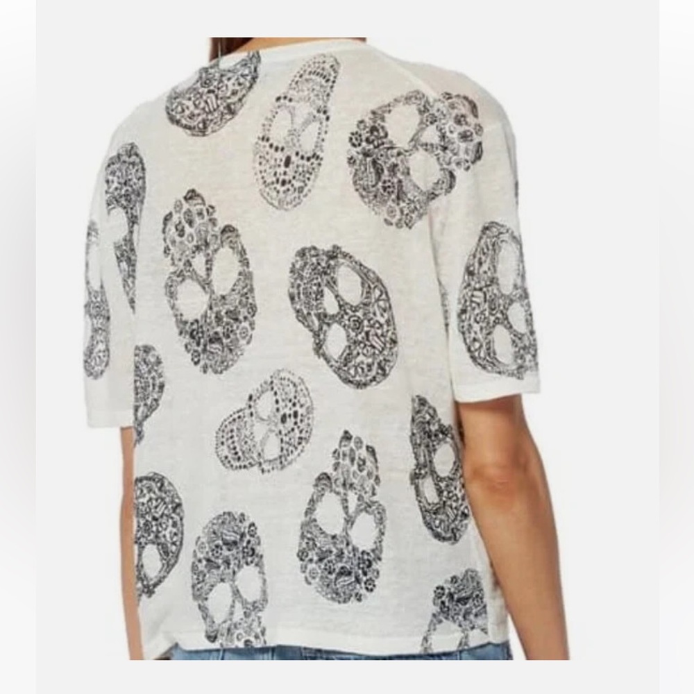 New Skull Cashmere White/Charcoal RUMA Linen Skull BOHO Top Size L - Picture 15 of 15